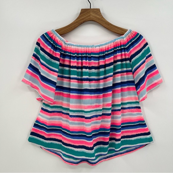Lilly Pulitzer Off the Shoulder Sain Top in Sandy Shell Stripe Multicolor Size S - Picture 4 of 12